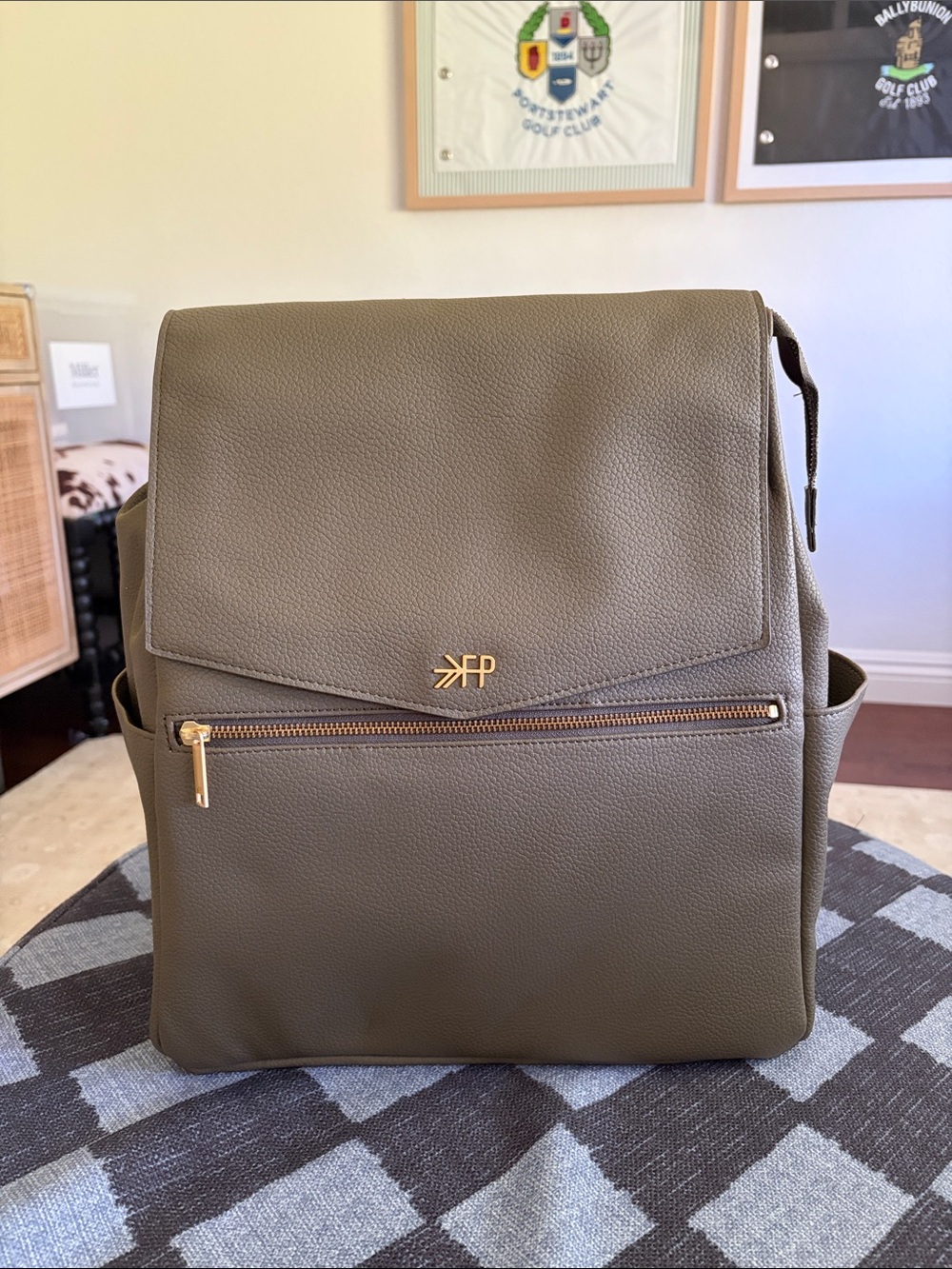 Freshly Picked Sage Green Leather Diaper Bag with Gold Hardware